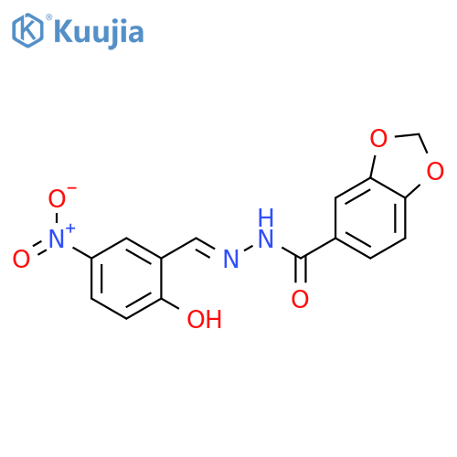 <br>N'-[(1E)-(2-hydroxy-5-nitrophenyl)methylene]-1,3-benzodioxole-5-carbohydraz ide structure