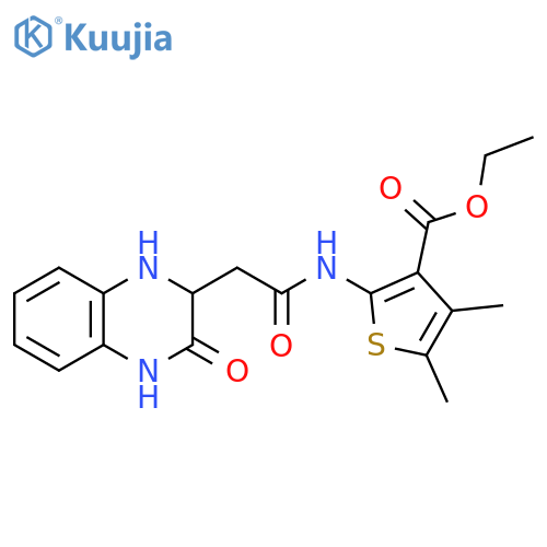 ethyl 4,5-dimethyl-2-2-(3-oxo-1,2,3,4-tetrahydroquinoxalin-2-yl)acetamidothiophene-3-carboxylate structure