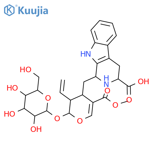 (2S)-3α-Ethenyl-2β-(β-D-glucopyranosyloxy)-3,4-dihydro-4α-[[(1S,3R)-2,3,4,9-tetrahydro-3-carboxy-1H-pyrido[3,4-b]indol-1-yl]methyl]-2H-pyran-5-carboxylic acid 5-methyl ester structure