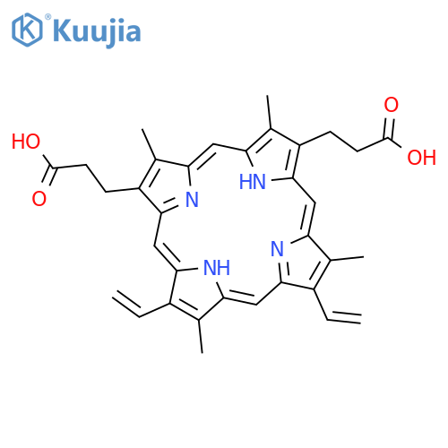 21H,23H-Porphine-2,8-dipropanoic acid, 12,17-diethenyl-3,7,13,18-tetramethyl- structure