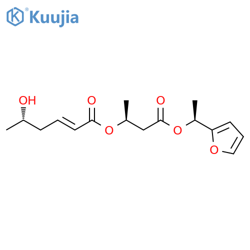 2-Hexenoic acid, 5-hydroxy-,(1S)-3-[(1S)-1-(2-furanyl)ethoxy]-1-methyl-3-oxopropyl ester, (2E,5S)- structure
