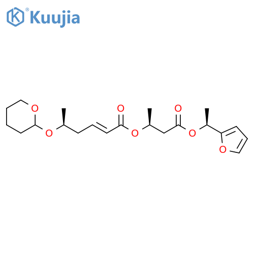 2-Hexenoic acid, 5-[(tetrahydro-2H-pyran-2-yl)oxy]-,(1S)-3-[(1S)-1-(2-furanyl)ethoxy]-1-methyl-3-oxopropyl ester, (2E,5S)- structure
