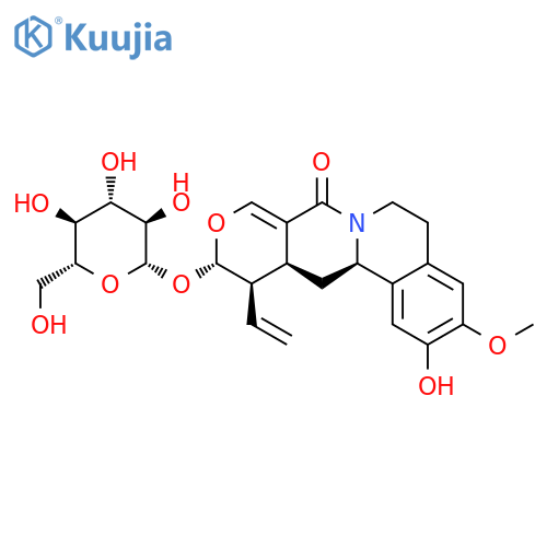 6H,8H-Benzo[a]pyrano[3,4-g]quinolizin-8-one,12-ethenyl-11-(b-D-glucopyranosyloxy)-5,11,12,12a,13,13a-hexahydro-2-hydroxy-3-methoxy-,(11S,12R,12aS,13aR)- structure