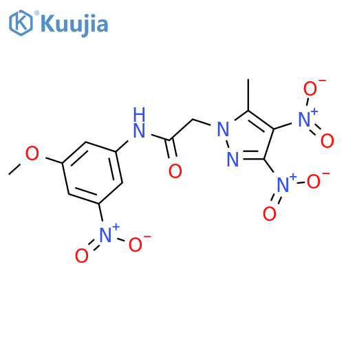 <br>2-{3,4-bisnitro-5-methyl-1H-pyrazol-1-yl}-N-{3-nitro-5-methoxyphenyl}acetam ide structure