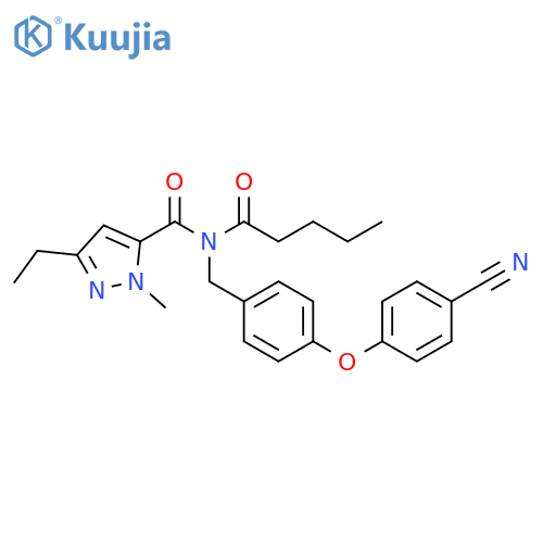 1H-Pyrazole-5-carboxamide,N-[[4-(4-cyanophenoxy)phenyl]methyl]-3-ethyl-1-methyl-N-(1-oxopentyl)- structure