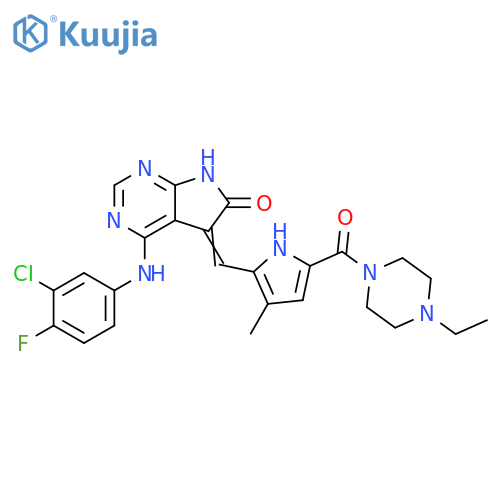 Piperazine,1-[[5-[[4-[(3-chloro-4-fluorophenyl)amino]-1,6-dihydro-6-oxo-5H-pyrrolo[2,3-d]pyrimidin-5-ylidene]methyl]-4-methyl-1H-pyrrol-2-yl]carbonyl]-4-ethyl- structure