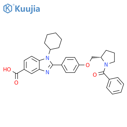 1H-Benzimidazole-5-carboxylic acid,2-[4-[[(2S)-1-benzoyl-2-pyrrolidinyl]methoxy]phenyl]-1-cyclohexyl- structure