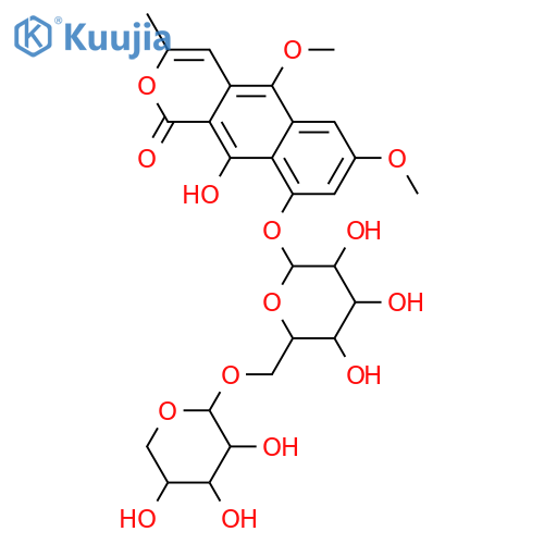5,7,9,10-Tetrahydroxy-3-methyl-1H-naphtho[2,3-c]pyran-1-one; 5,7-Di-Me ether, 9-O-[α-L-arabinopyranosyl-(1→6)-β-D-glucopyranoside] structure