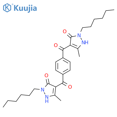 1-hexyl-4-[4-(1-hexyl-5-hydroxy-3-methyl-1H-pyrazole-4-carbonyl)benzoyl]-3-methyl-1H-pyrazol-5-ol structure