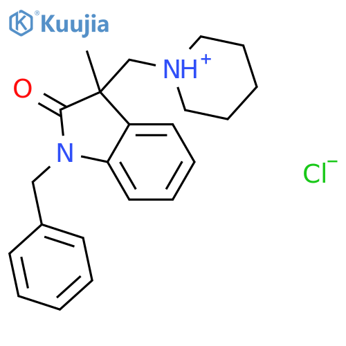 1-[(1-benzyl-3-methyl-2-oxo-2,3-dihydro-1H-indol-3-yl)methyl]piperidinium chloride structure
