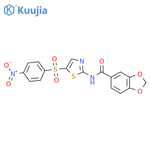 N-5-(4-nitrobenzenesulfonyl)-1,3-thiazol-2-yl-2H-1,3-benzodioxole-5-carboxamide structure