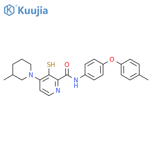 2-Pyridinecarboxamide,3-mercapto-N-[4-(4-methylphenoxy)phenyl]-4-(3-methyl-1-piperidinyl)- structure