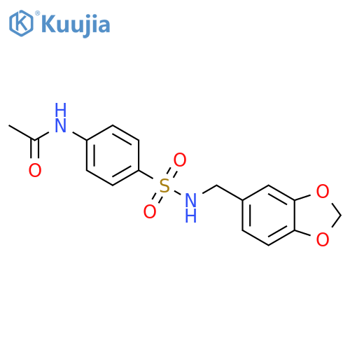 N-(4-{[(1,3-benzodioxol-5-ylmethyl)amino]sulfonyl}phenyl)acetamide structure