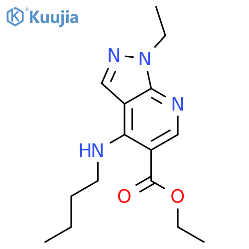 1H-Pyrazolo[3,4-b]pyridine-5-carboxylicacid, 4-(butylamino)-1-ethyl-, ethyl ester structure