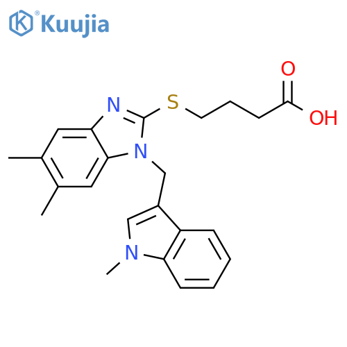 Butanoic acid,4-[[5,6-dimethyl-1-[(1-methyl-1H-indol-3-yl)methyl]-1H-benzimidazol-2-yl]thio]- structure