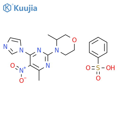 4-[4-(1H-Imidazol-1-yl)-6-methyl-5-nitropyrimidin-2-yl]-3(S)-methylmorpholine benzenesulfonate structure