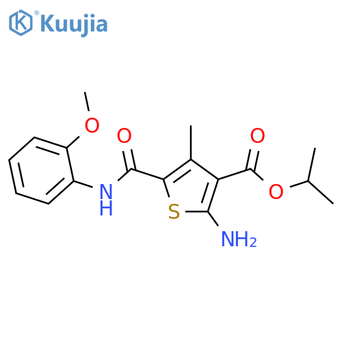 <br>2-Amino-5-(2-methoxy-phenylcarbamoyl)-4-methyl-thiophene-3-carboxylic acid isopropyl ester structure