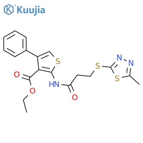 ethyl 2-{3-(5-methyl-1,3,4-thiadiazol-2-yl)sulfanylpropanamido}-4-phenylthiophene-3-carboxylate structure
