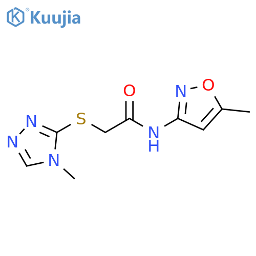 N-(5-methyl-1,2-oxazol-3-yl)-2-(4-methyl-4H-1,2,4-triazol-3-yl)sulfanylacetamide structure