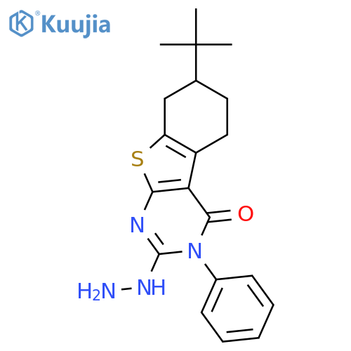 <br>7-(tert-butyl)-2-hydrazinyl-3-phenyl-5,6,7,8-tetrahydrobenzo[4,5]thieno[2,3 -d]pyrimidin-4(3H)-one structure