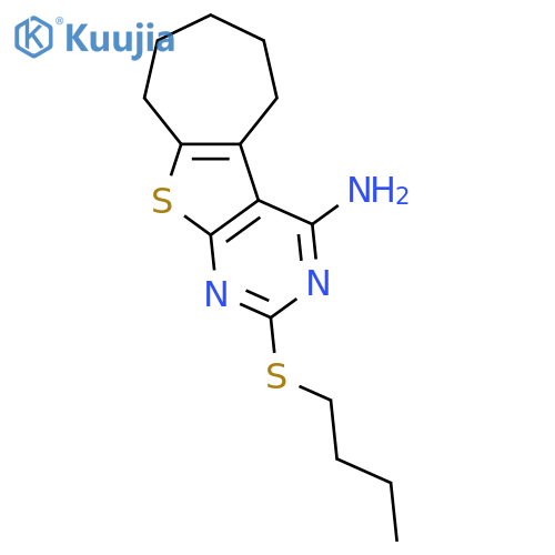 <br>2-(butylsulfanyl)-6,7,8,9-tetrahydro-5H-cyclohepta[4,5]thieno[2,3-d]pyrimid in-4-amine structure