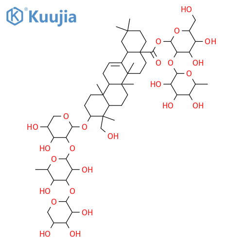 Hederagenin bisdesmosides; Pentaglycosides, 3-O-[β-D-Xylopyranosyl-(1→3)-α-L-rhamnopyranosyl-(1→2)-α-L-arabinopyranoside], 28-O-[α-L-rhamnopyranosyl-(1→2)-β-D-glucopyranosyl] ester structure