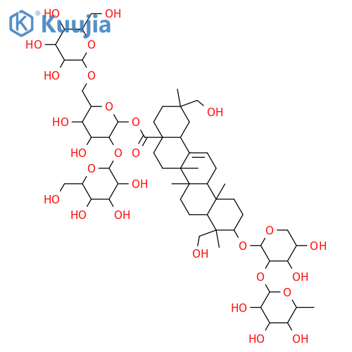 3,23,29-Trihydroxy-12-oleanen-28-oic acid; 3β-form, 3-O-[α-L-Rhamnopyranosyl-(1→2)-α-L-arabinopyranoside], 28-O-[β-D-glucopyranosyl-(1→2)-[β-D-glucopyranosyl-(1→6)]-β-D-glucopyranosyl] ester structure
