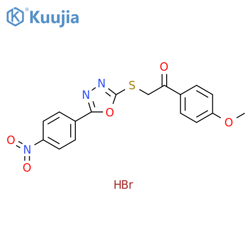 1-(4-methoxyphenyl)-2-{[5-(4-nitrophenyl)-1,3,4-oxadiazol-2-yl]sulfanyl}ethan-1-one hydrobromide structure