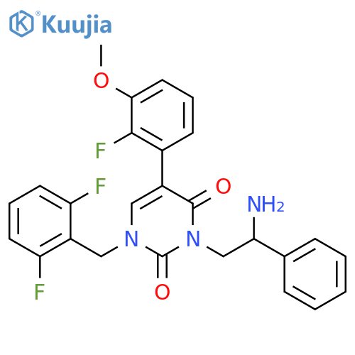 3-[(2s)-2-amino-2-phenylethyl]-1-(2,6-difluorobenzyl)-5-(2-fluoro -3-methoxyphenyl)-2,4(1h,3h)-pyrimidinedione structure