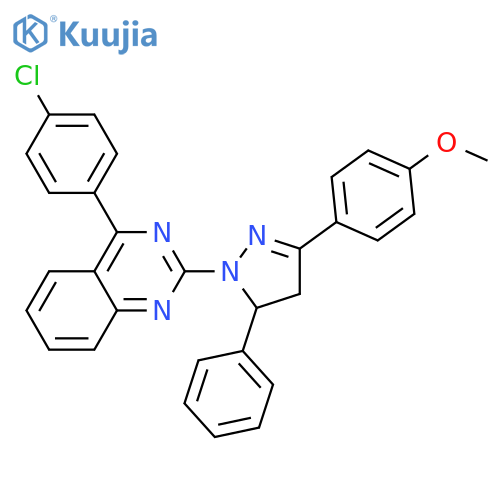 4-(4-chlorophenyl)-2-3-(4-methoxyphenyl)-5-phenyl-4,5-dihydro-1H-pyrazol-1-ylquinazoline structure