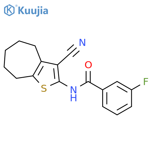 N-(3-cyano-5,6,7,8-tetrahydro-4H-cyclohepta[b]thien-2-yl)-3-fluorobenzamide structure