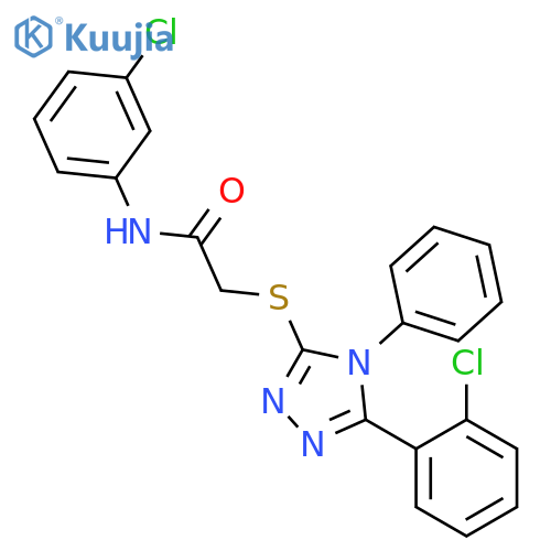 <br>N-(3-chlorophenyl)-2-((5-(2-chlorophenyl)-4-phenyl-4H-1,2,4-triazol-3-yl)th io)acetamide structure
