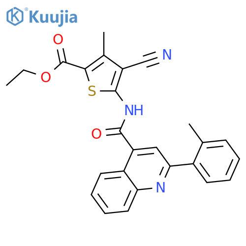 <br>4-Cyano-3-methyl-5-[(2-o-tolyl-quinoline-4-carbonyl)-amino]-thiophene-2-car boxylic acid ethyl ester structure