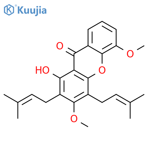 1-hydroxy-3,5-dimethoxy-2,4-bis-(3-methyl-but-2-enyl)-xanthen-9-one structure