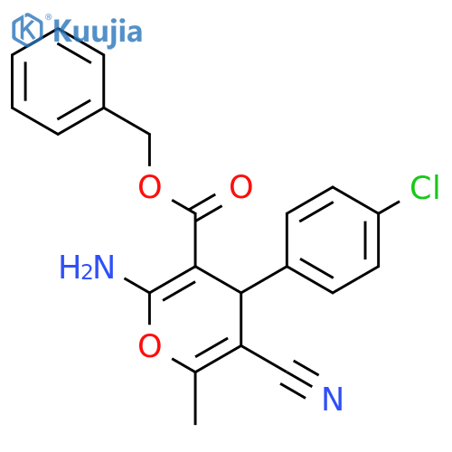 <br>2-Amino-4-(4-chloro-phenyl)-5-cyano-6-methyl-4H-pyran-3-carboxylic acid ben zyl ester structure