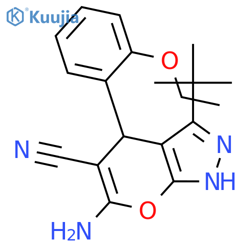 <br>6-Amino-3-(tert-butyl)-4-(2-ethoxyphenyl)-1,4-dihydropyrano[2,3-c]pyrazole- 5-carbonitrile structure