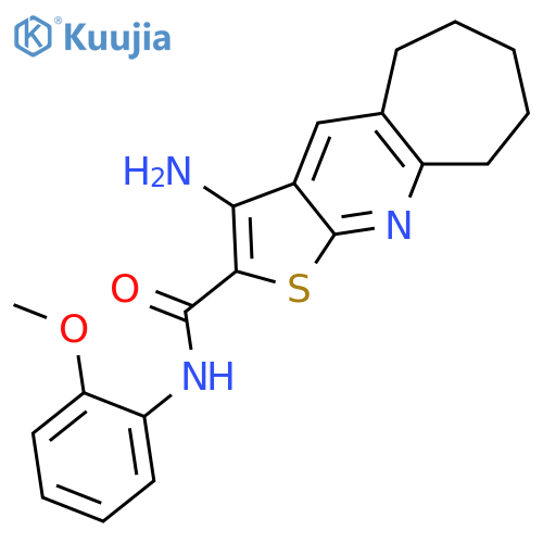 <br>3-amino-N-(2-methoxyphenyl)-6,7,8,9-tetrahydro-5H-cyclohepta[b]thieno[3,2-e ]pyridine-2-carboxamide structure