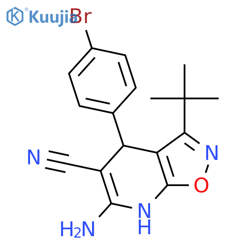 <br>6-amino-4-(4-bromophenyl)-3-tert-butyl-4,7-dihydro[1,2]oxazolo[5,4-b]pyridi ne-5-carbonitrile structure