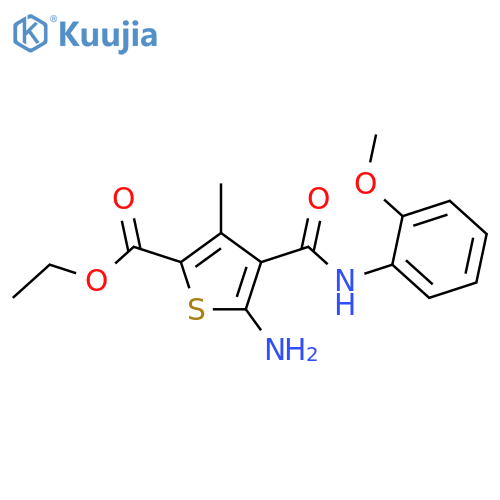 <br>5-Amino-4-(2-methoxy-phenylcarbamoyl)-3-methyl-thiophene-2-carboxylic acid  ethyl ester structure