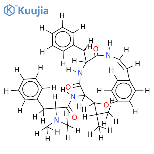N,N-dimethyl-L-phenylalanine (4S)-7t-benzyl-3t-isopropyl-5,8-dioxo-2-oxa-6,9-diaza-1(1,4)-benzena-cycloundecaphan-10c-en-4r-ylamide structure