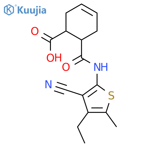 <br>6-[(3-cyano-4-ethyl-5-methylthiophen-2-yl)carbamoyl]cyclohex-3-ene-1-carbox ylic acid structure