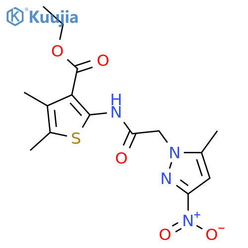 <br>ethyl 2-[({3-nitro-5-methyl-1H-pyrazol-1-yl}acetyl)amino]-4,5-dimethyl-3-th iophenecarboxylate structure