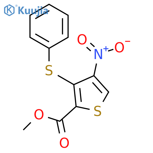 2-Thiophenecarboxylic acid, 4-nitro-3-(phenylthio)-, methyl ester structure