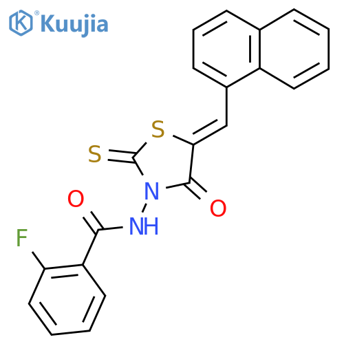 2-fluoro-N-(5Z)-5-(naphthalen-1-yl)methylidene-4-oxo-2-sulfanylidene-1,3-thiazolidin-3-ylbenzamide structure
