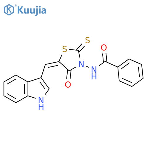 N-(5Z)-5-(1H-indol-3-yl)methylidene-4-oxo-2-sulfanylidene-1,3-thiazolidin-3-ylbenzamide structure
