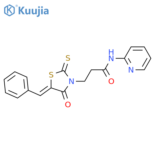 3-(5Z)-4-oxo-5-(phenylmethylidene)-2-sulfanylidene-1,3-thiazolidin-3-yl-N-(pyridin-2-yl)propanamide structure