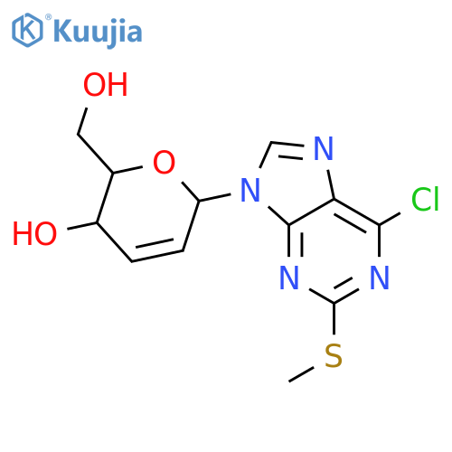 6-(6-chloro-2-methylsulfanyl-purin-9-yl)-2-hydroxymethyl-3,6-dihydro-2H-pyran-3-ol structure