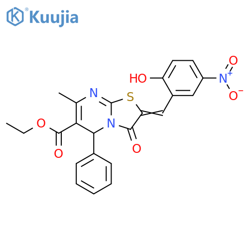 ethyl (2E)-2-(2-hydroxy-5-nitrophenyl)methylidene-7-methyl-3-oxo-5-phenyl-2H,3H,5H-1,3thiazolo3,2-apyrimidine-6-carboxylate structure