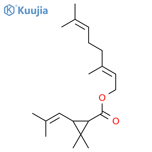 Cyclopropanecarboxylic acid,2,2-dimethyl-3-(2-methyl-1-propen-1-yl)-, 3,7-dimethyl-2,6-octadien-1-yl ester structure