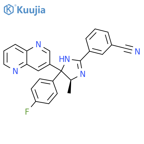 Benzonitrile,3-[(5S)-4-(4-fluorophenyl)-4,5-dihydro-5-methyl-4-(1,5-naphthyridin-3-yl)-1H-imidazol-2-yl]- structure